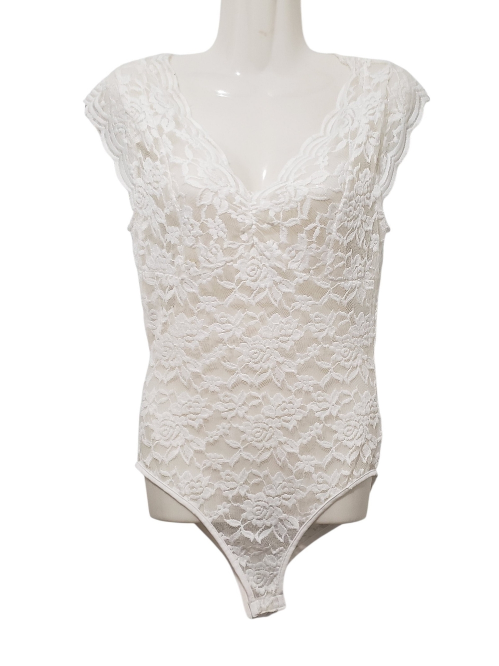 CBR See-Through Cream Lace V-Neck Bodysuit | Large